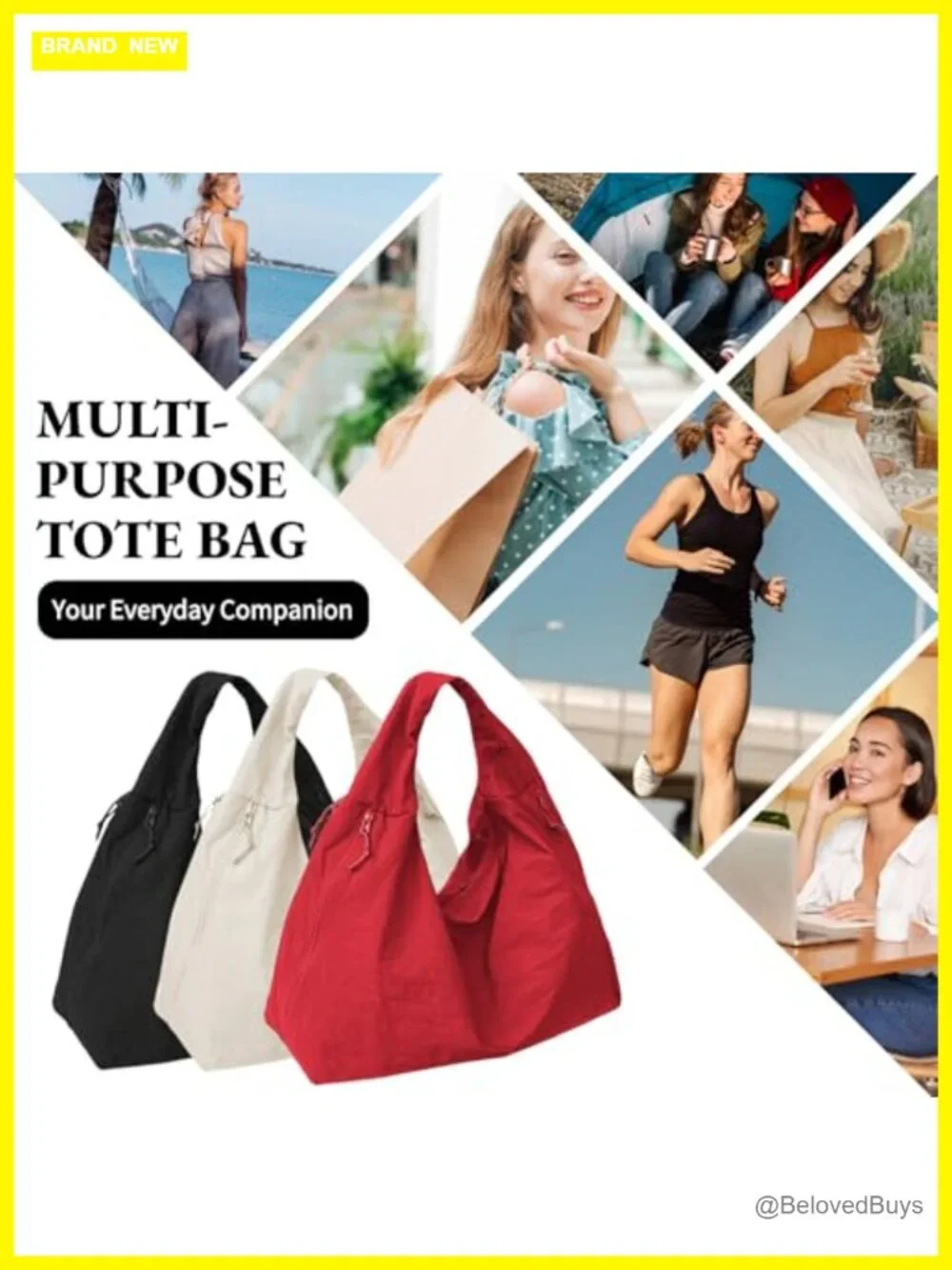 Large Nylon Tote Bag with Multiple Pockets Crescent Hobo Shoulder Bag for Travel
